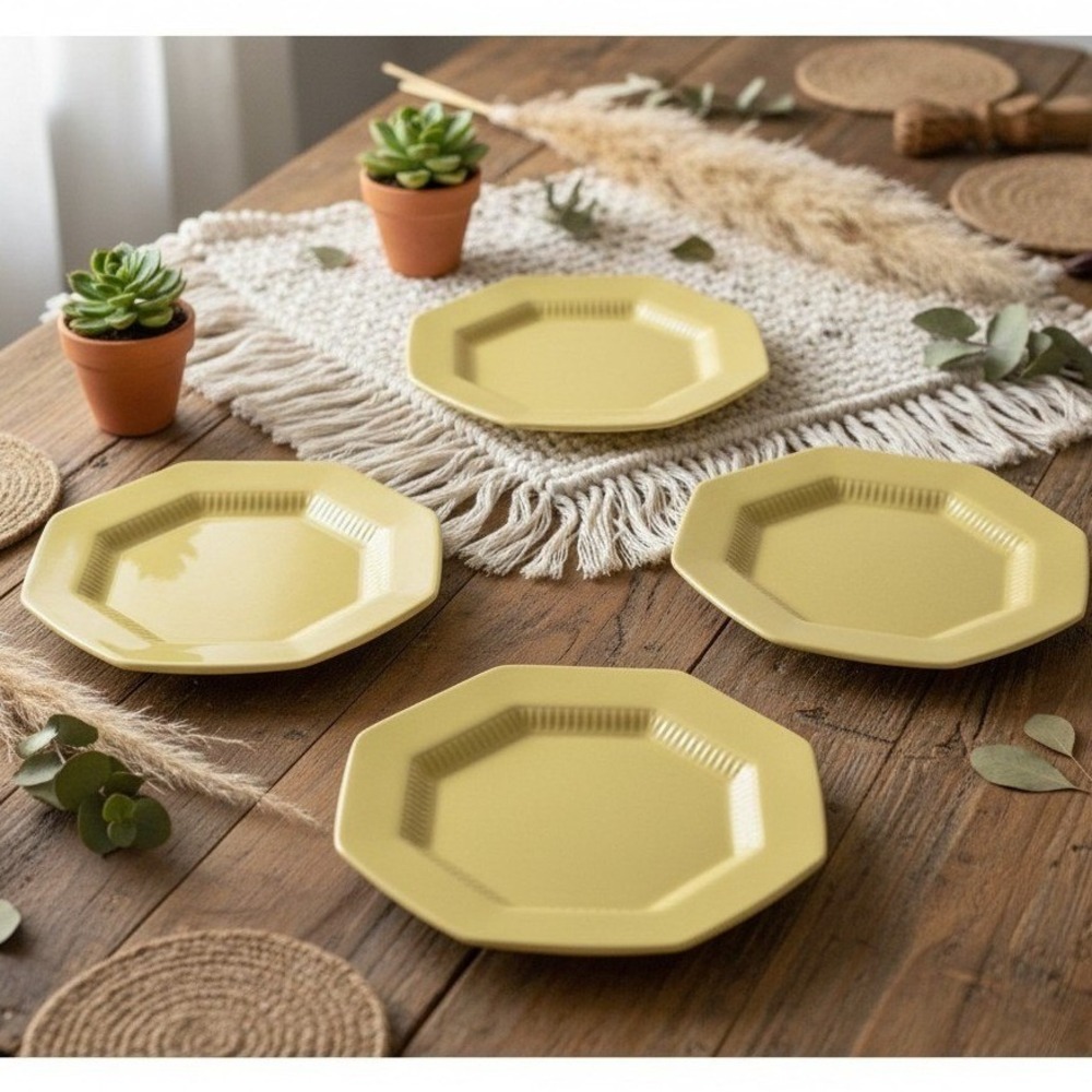 Independence Ironstone Daffodil Yellow Bread Plates, Set of 4 Octagon Dinnerware